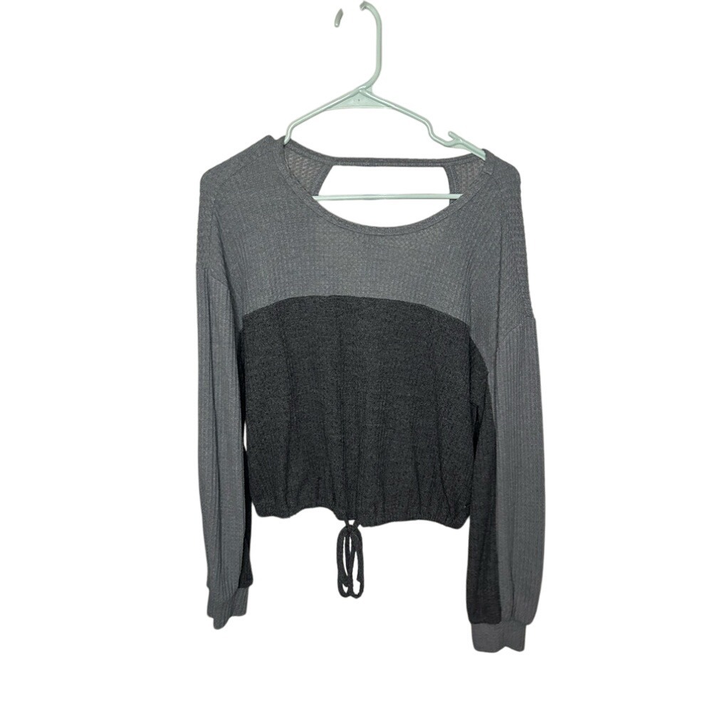 Hollister Gray Color Block Open Back‎ Long Sleeve Drawstring Top XS